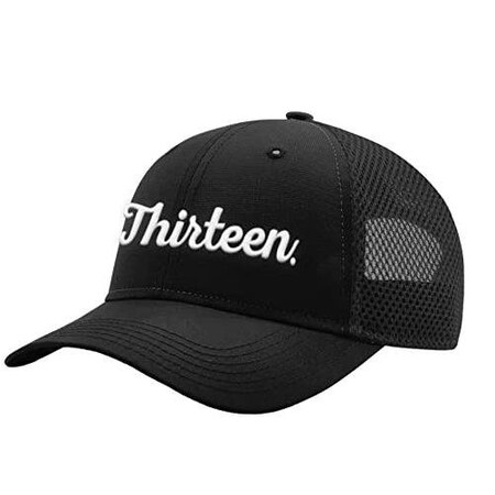13 Fishing Classic Black Curved Brim, Flex Fit Ballcap Black WWhite 13 Cursive Thirteen Logo, Low Profile, Air HCB10